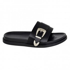 Sandale noire homme boucle argentée – Élégance urbaine - SDL3076