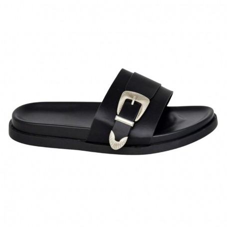 Sandale noire homme boucle argentée – Élégance urbaine - SDL3076