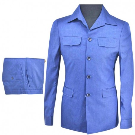 Costume safari africain bleu col chemise - CTM490