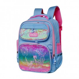 Sac à dos scolaire premium bleu et rose pailleté – SC3132