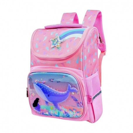 Sac à dos scolaire rose baleine enfant – SC3167