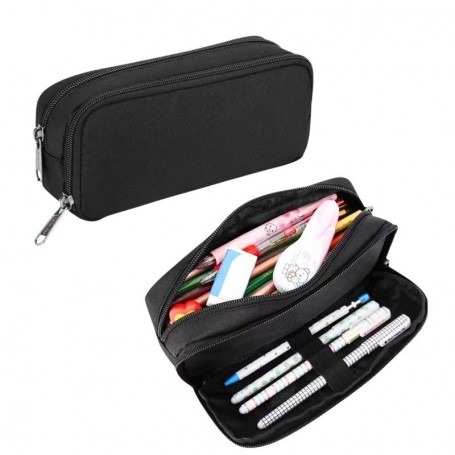 Trousse double compartiment noire – Élégante et résistante – TRS81