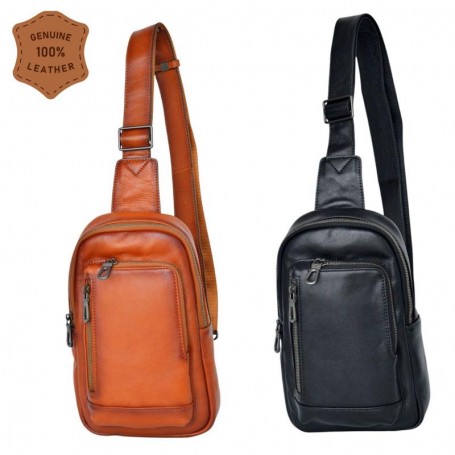 Besace bandoulière homme en cuir véritable – Noir ou marron clair – SC3237