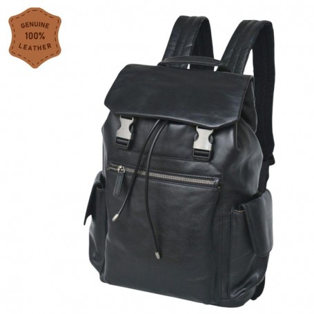 Sac à dos en cuir noir avec boucles – Élégance et robustesse – SC3245