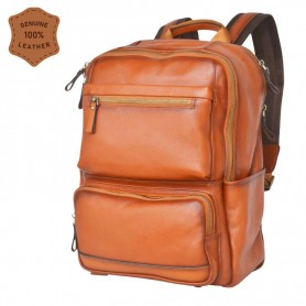 Sac à dos en cuir marron clair multi-poches – Élégance et confort – SC3255