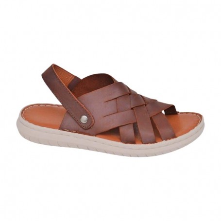 Sandale orthopédique homme cuir marron tressé – Élégance et confort – SDL3144