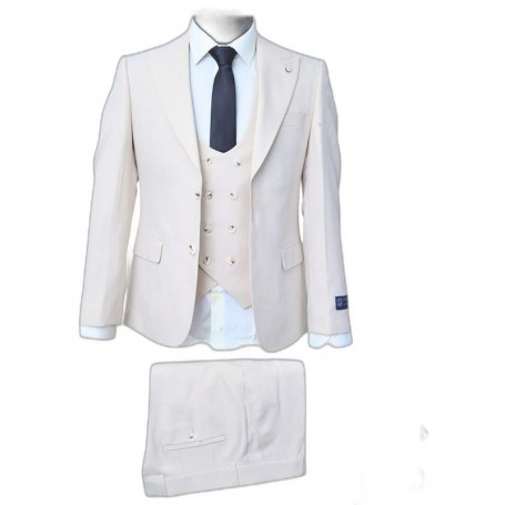 Costume homme premium beige avec gilet – Élégance italienne – CTM523