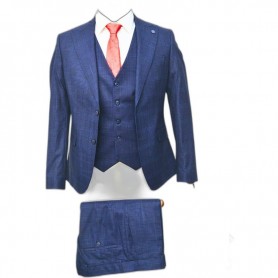 Costume homme premium bleu à carreaux avec gilet – CTM526
