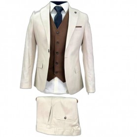 Costume homme premium beige avec gilet – Élégance chic – CTM530