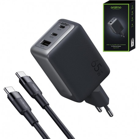 Chargeur Rapide Oraimo HyperGaN 65W USB-C – 3 Ports – GaN