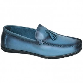 Mocassin Bleu Chic à Pompons – Chaussures Homme – MOC758
