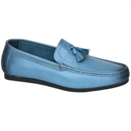 Mocassin Homme Bleu à Pompons – Chaussures Élégantes – MOC763