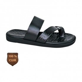 Sandale orthopédique en cuir noir à double bride – SDL3263