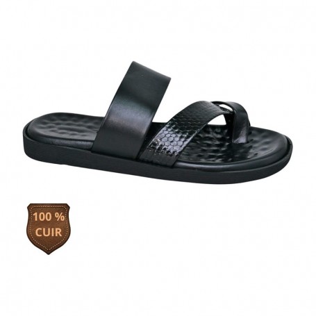 Sandale orthopédique en cuir noir à double bride – SDL3263