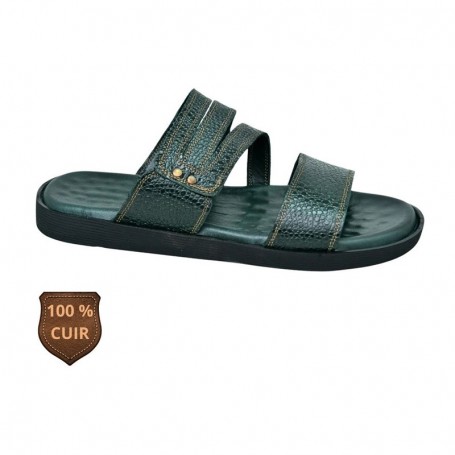 Sandale orthopédique en cuir vert foncé – SDL3266