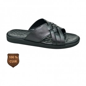 Sandale orthopédique noire en cuir tressé – SDL3267