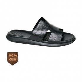 Sandale orthopédique noire en cuir ajouré – SDL3272