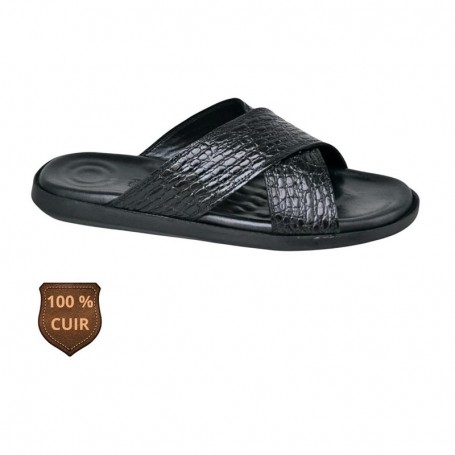 Sandale orthopédique noire en cuir tressé croisé – SDL3273