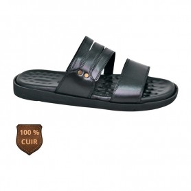 Sandale orthopédique noire en cuir à brides multiples – SDL3275