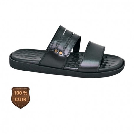 Sandale orthopédique noire en cuir à brides multiples – SDL3275