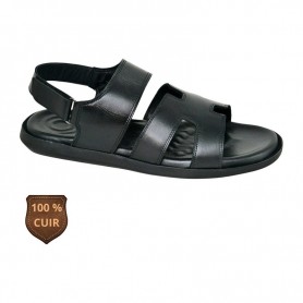 Sandale orthopédique noire en cuir à bride arrière – SDL3279