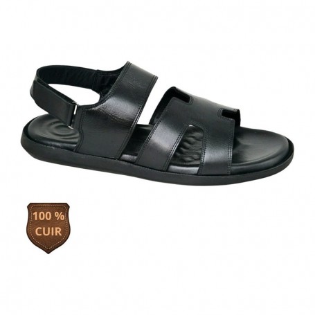 Sandale orthopédique noire en cuir à bride arrière – SDL3279