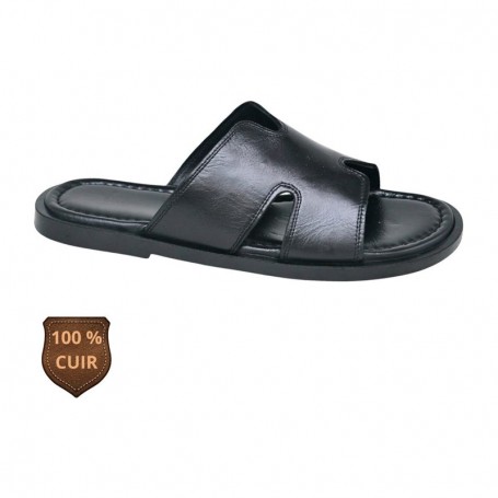 Sandale orthopédique noire en cuir à large bride – SDL3284