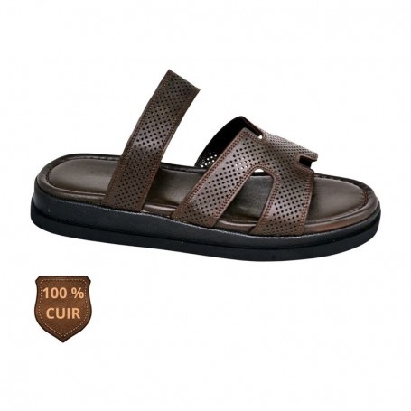 Sandale orthopédique marron en cuir ajouré – SDL3285