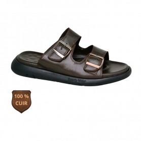 Sandale orthopédique marron en cuir à boucles – SDL3287
