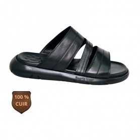Sandale orthopédique noire en cuir croisé large – SDL3288