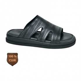 Sandale orthopédique noire en cuir ajouré moderne – SDL3293