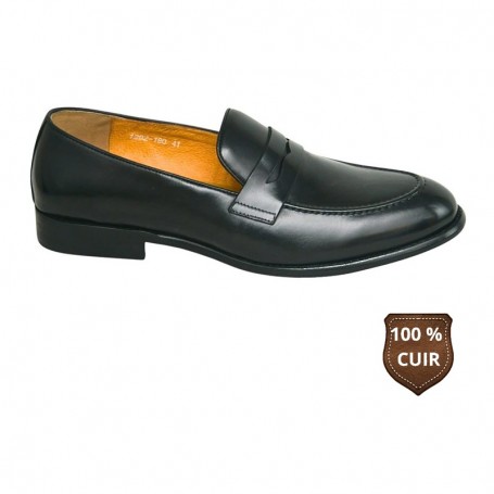Mocassin noir en cuir avec bride élégante – CDV1846