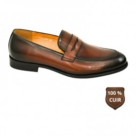Mocassin marron en cuir avec bride double – CDV1849