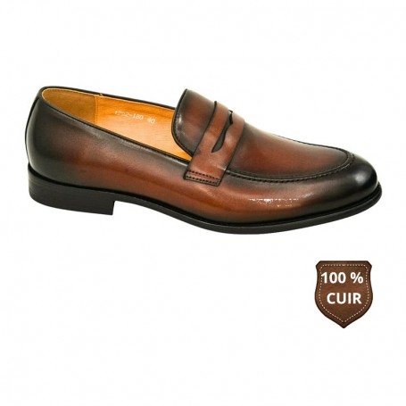 Mocassin marron en cuir avec bride double – CDV1849
