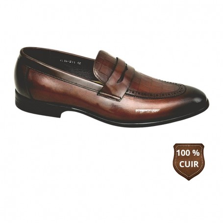 Mocassin marron en cuir avec bride élégante – CDV1856