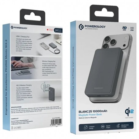 Powerology Blanc25 10000mAh MagSafe Power Bank – Gris