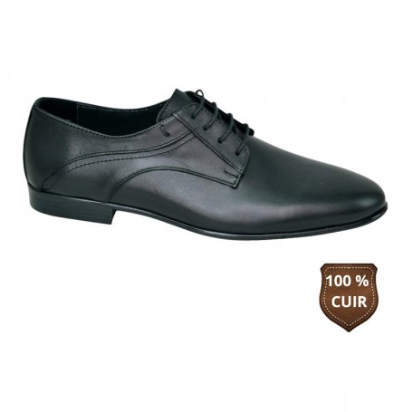 Chaussure classe noire en cuir à couture décorative – CDV1860