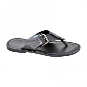 Sandale premium noire en cuir à boucle – SDL3294