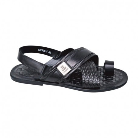 Sandale premium noire en cuir tressé – SDL3295