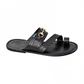 Sandale premium noire texturée à boucle – SDL3305