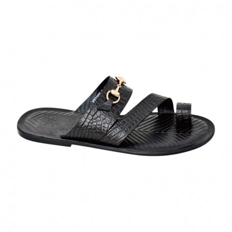 Sandale premium noire texturée à boucle – SDL3305