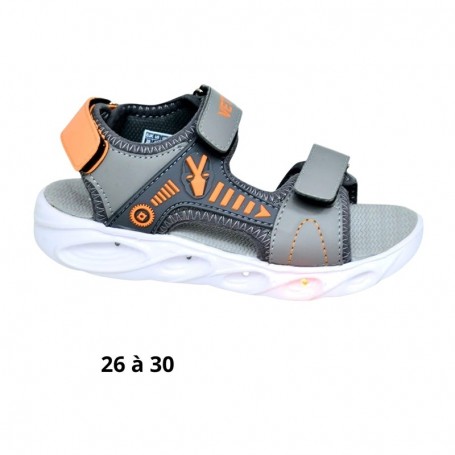 Sandale garçon grise et orange avec scratch - 26 à 30 - ENF700
