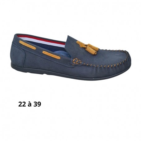 Mocassin garçon bleu avec détail camel - 22 à 39 - ENF704
