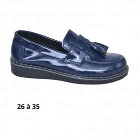Mocassin garçon bleu verni à franges - 26 à 35 - ENF706