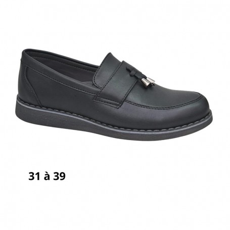 Mocassin garçon noir à bride élégante - 31 à 39 - ENF709