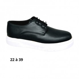 Chaussure garçon noire à lacets et semelle blanche - 22 à 39 - ENF712