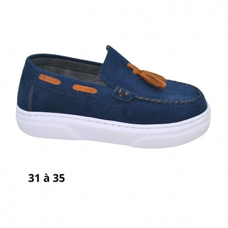Mocassin garçon bleu à semelle blanche - 31 à 35 - ENF718