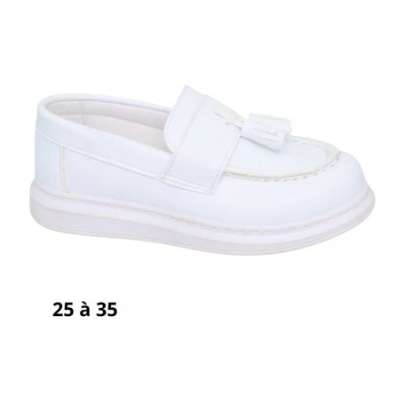Mocassin garçon blanc à pompon - 31 à 35 - ENF723
