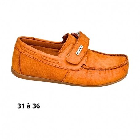 Mocassin garçon orange à scratch - 31 à 36 - ENF727