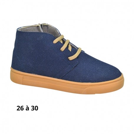 Bottine garçon bleue à lacets camel - 26 à 30 - ENF728